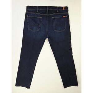 7 For All Mankind Size 38X30 Mens Slimmy Blue Denim 5 Pocket Logo Tag Jeans